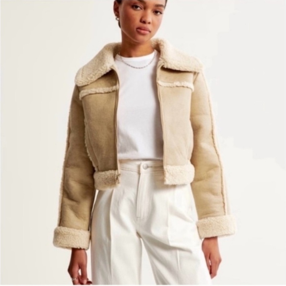 Abercrombie Vegan Suede Tan Shearling Jacket